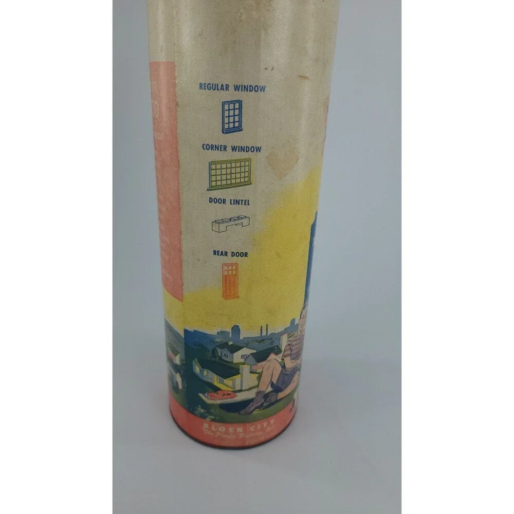 Vintage Block City Plastic Building Set w/Canister Tri State B500 1950s 250 Pc